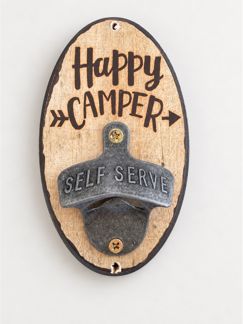 Happy Camper Wall-Mounted Bottle Opener Plaque – “Self Serve”